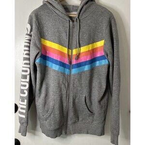 The Color Run Hoodie Mens Medium Rainbow Multi-Color Full Zip Sweatshirt Gray